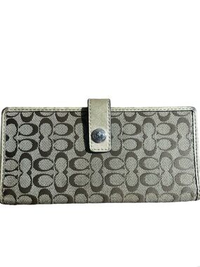 Coach Canvas Gold Leather Trim Bifold Wallet